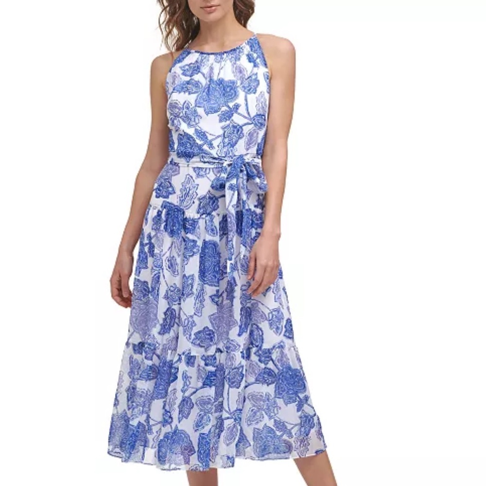 Jessica Howard Blue and White Floral Maxi Midi Dress Size 10